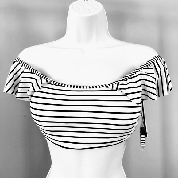 Vince Camuto Womens Bikini Set Stripes Ruffle Shoulder - Picture 6 of 8